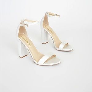 Lulus - Taylor Ivory Satin Ankle Strap Heels 6.5. New - Never Worn.